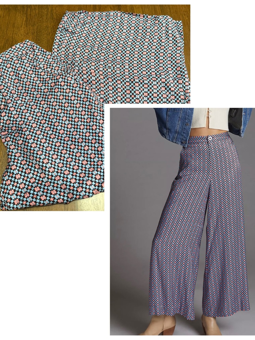 Maeve Wide Leg High Waisted Geometric Flowy Breezy Pant Blue Pink Size 2